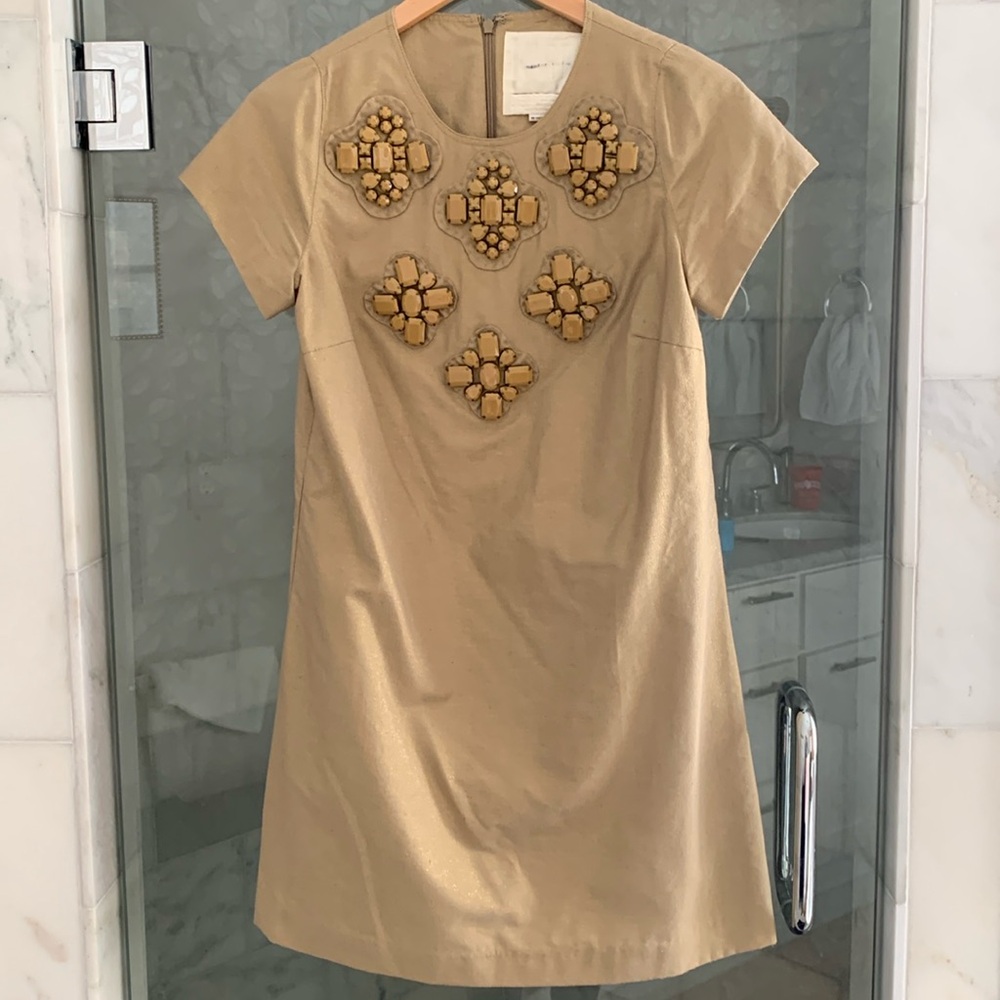 Gold metallic mini sheath dress sz 2
